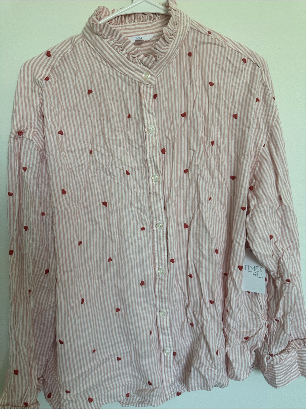 Pink Striped Heart-Print women’s Button-Up Top